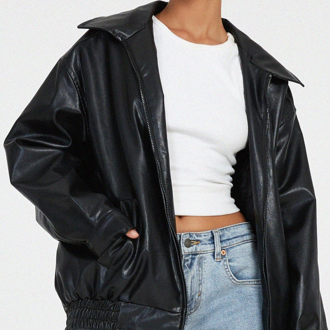 Studio Harvyn | Women - Relaxed Leather Jacket - Zip-Up High Collar Fit