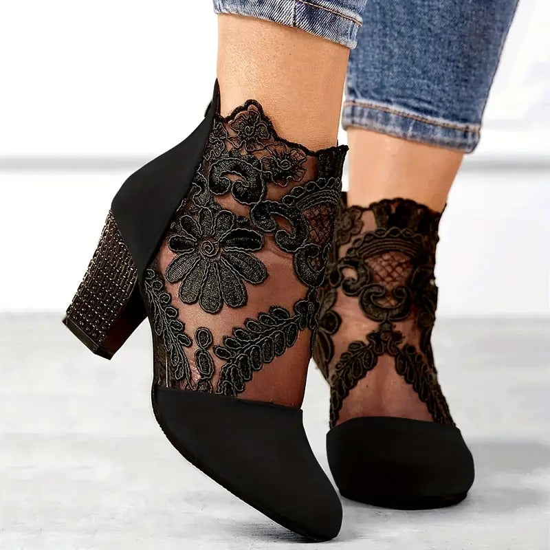 Studio Harvyn | Women - Lace Ankle Boots – Floral Sheer Design