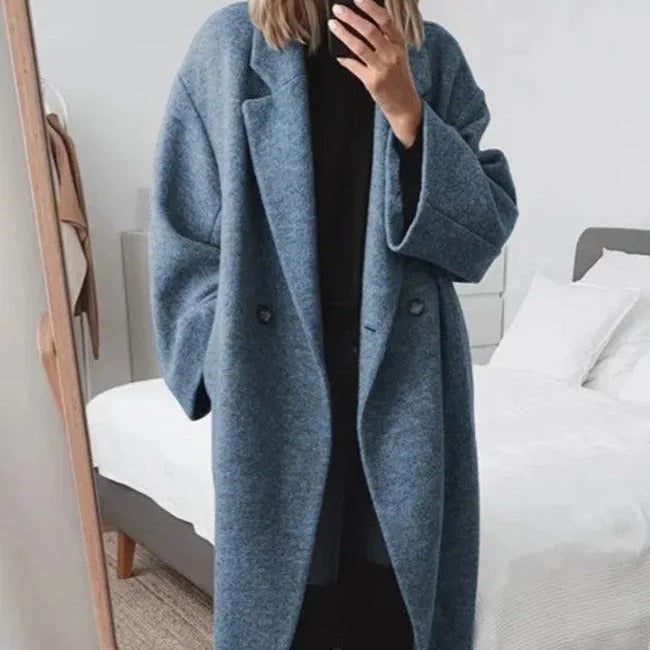 Studio Harvyn | Women - Notch Lapel Long Winter Coat - Single-Button Closure