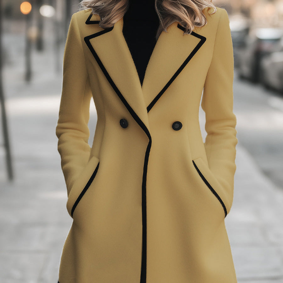 Studio Harvyn | Women - Chic Double-Breasted Coat with Black Trim