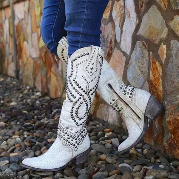 Studio Harvyn | Women - Distressed Knee-High Cowboy Boots - Riveted