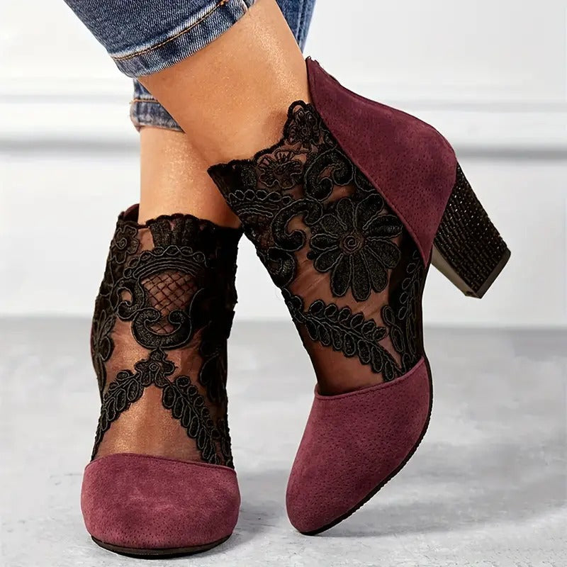 Studio Harvyn | Women - Lace Ankle Boots – Floral Sheer Design
