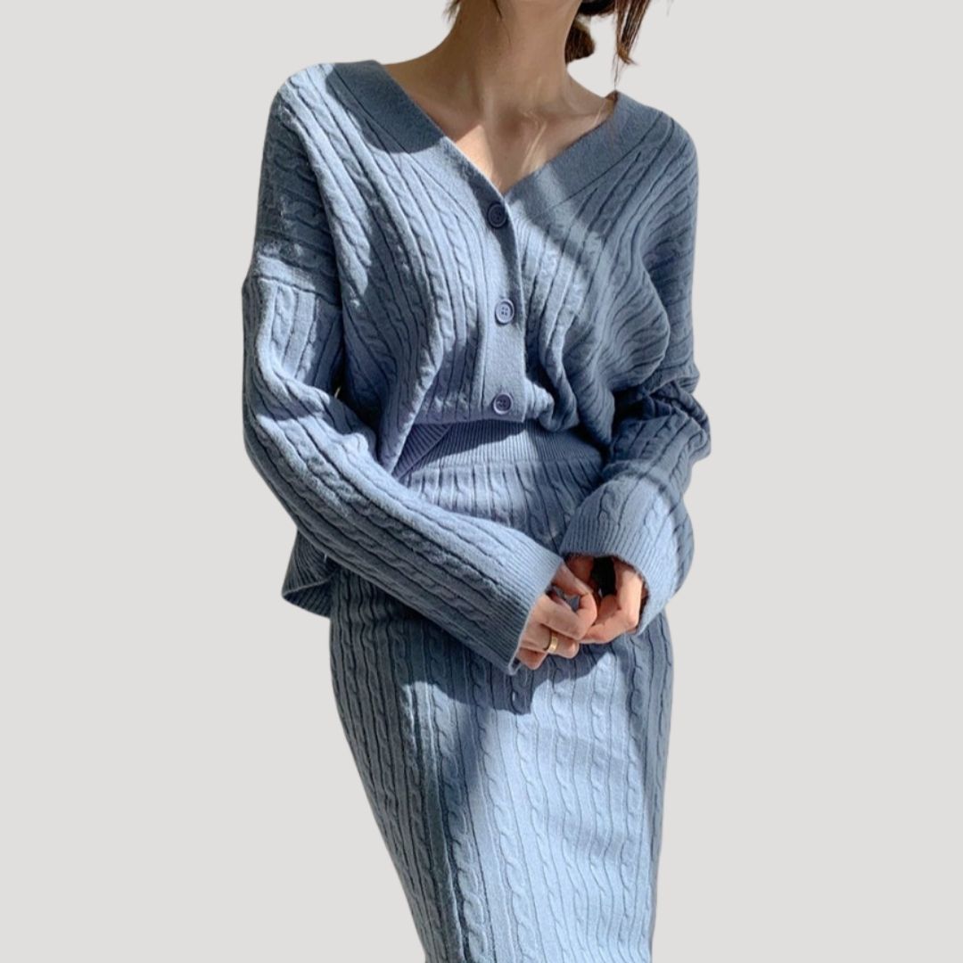 Studio Harvyn | Women - Knitted Co-ord Set - Midi Skirt & Cardigan