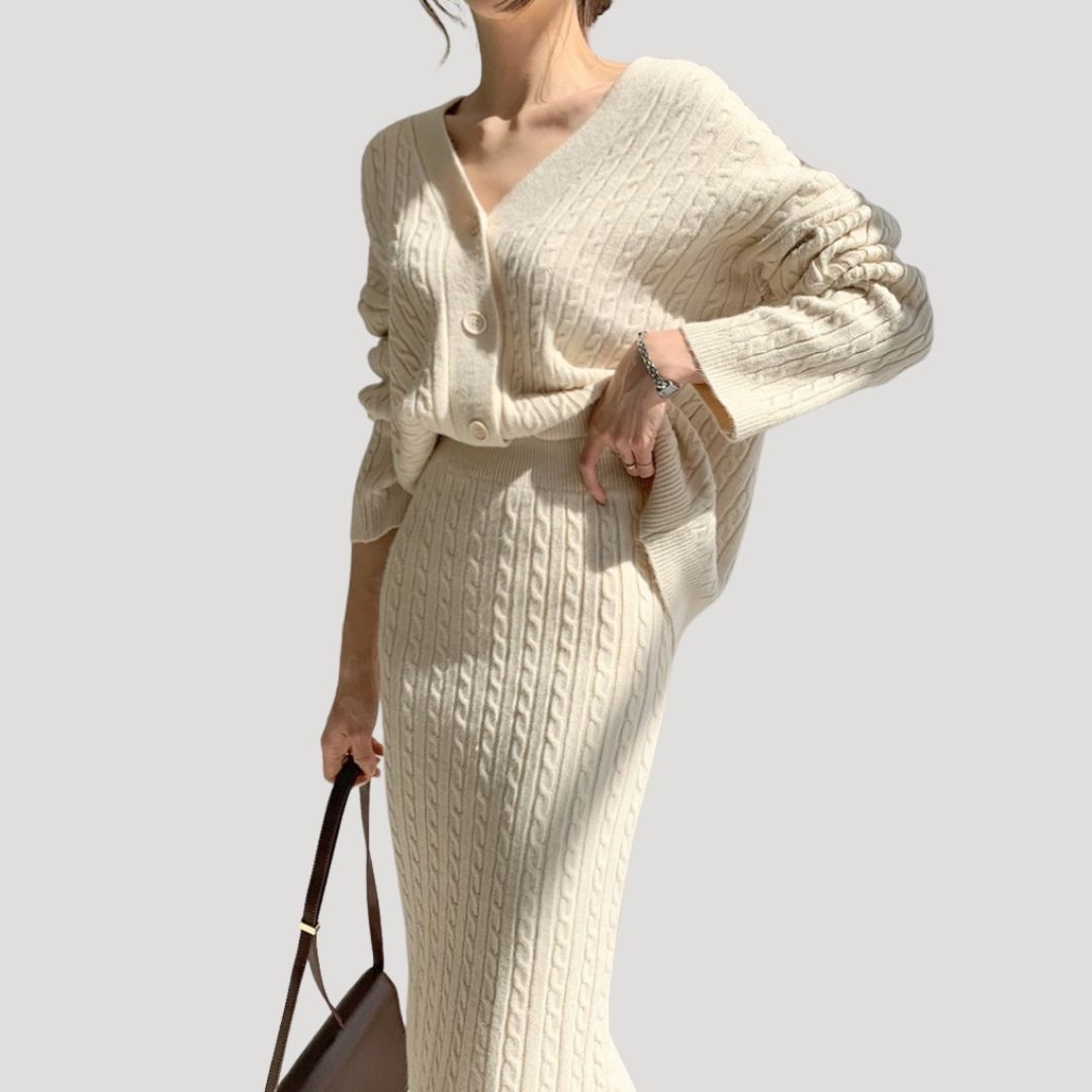 Studio Harvyn | Women - Knitted Co-ord Set - Midi Skirt & Cardigan