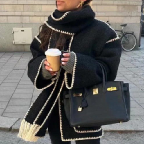 Studio Harvyn | Women - Warm Wrap Collar Winter Coat - Loose Style