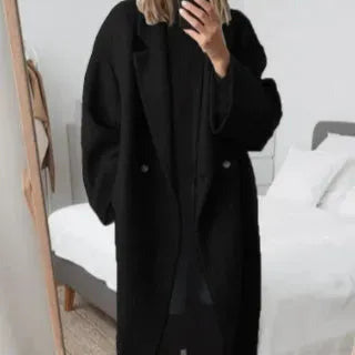 Studio Harvyn | Women - Notch Lapel Long Winter Coat - Single-Button Closure