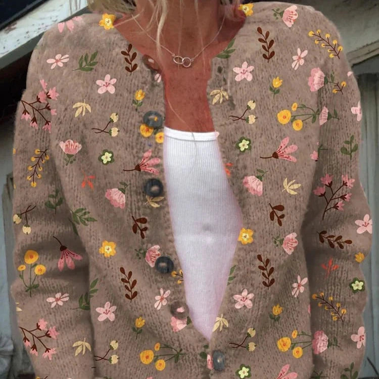 Studio Harvyn | Women – Floral Knit Cardigan - Crew Neck