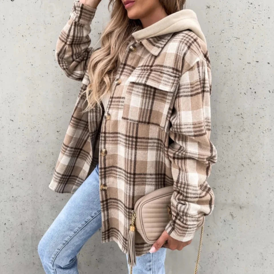 Studio Harvyn | Women - Checkered Hooded Jacket - Casual Autumn Wear