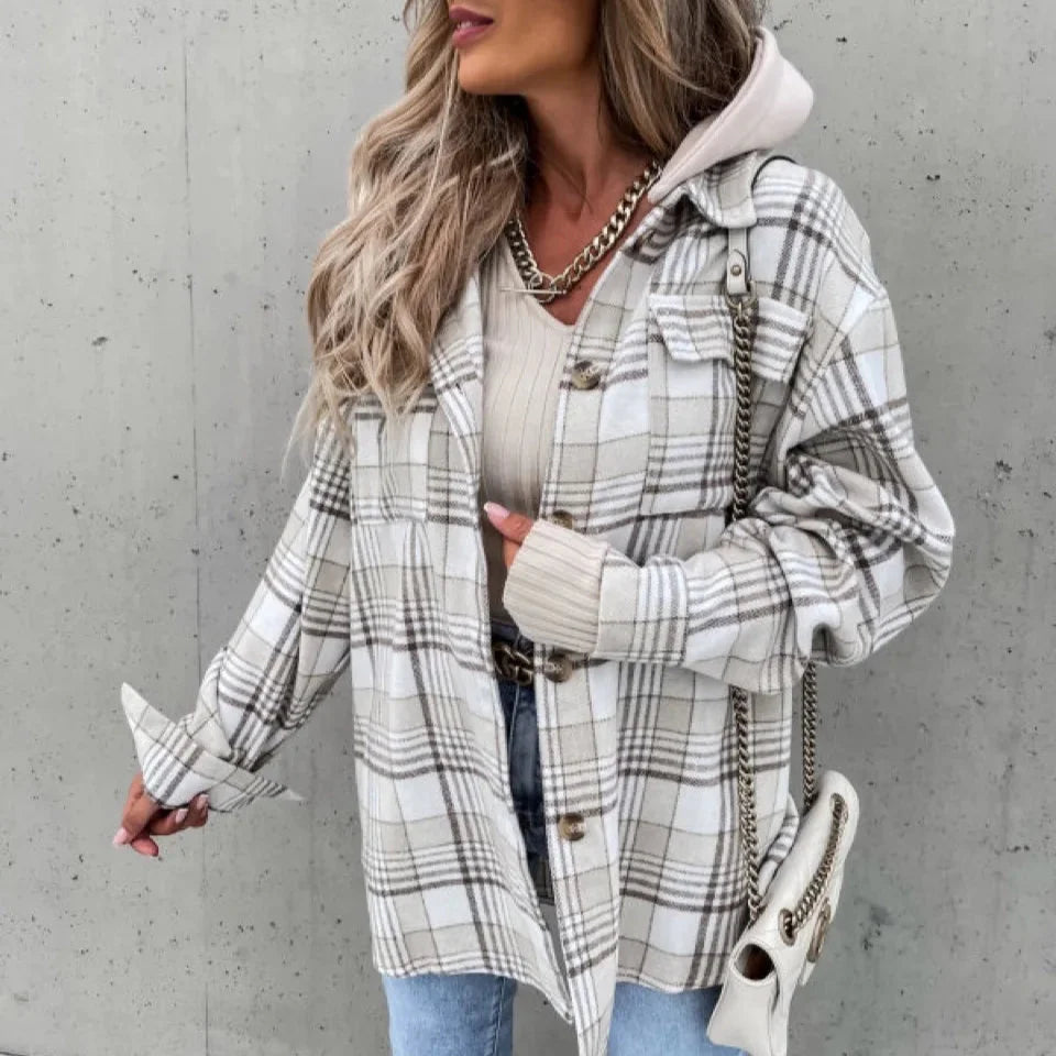 Studio Harvyn | Women - Checkered Hooded Jacket - Casual Autumn Wear