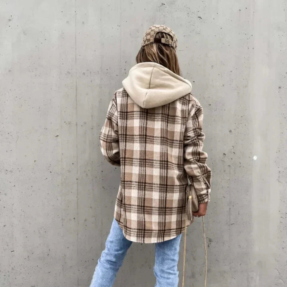 Studio Harvyn | Women - Checkered Hooded Jacket - Casual Autumn Wear