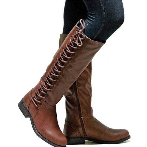 Studio Harvyn | Women – Knee-High Lace-Up Boots - Flat Style