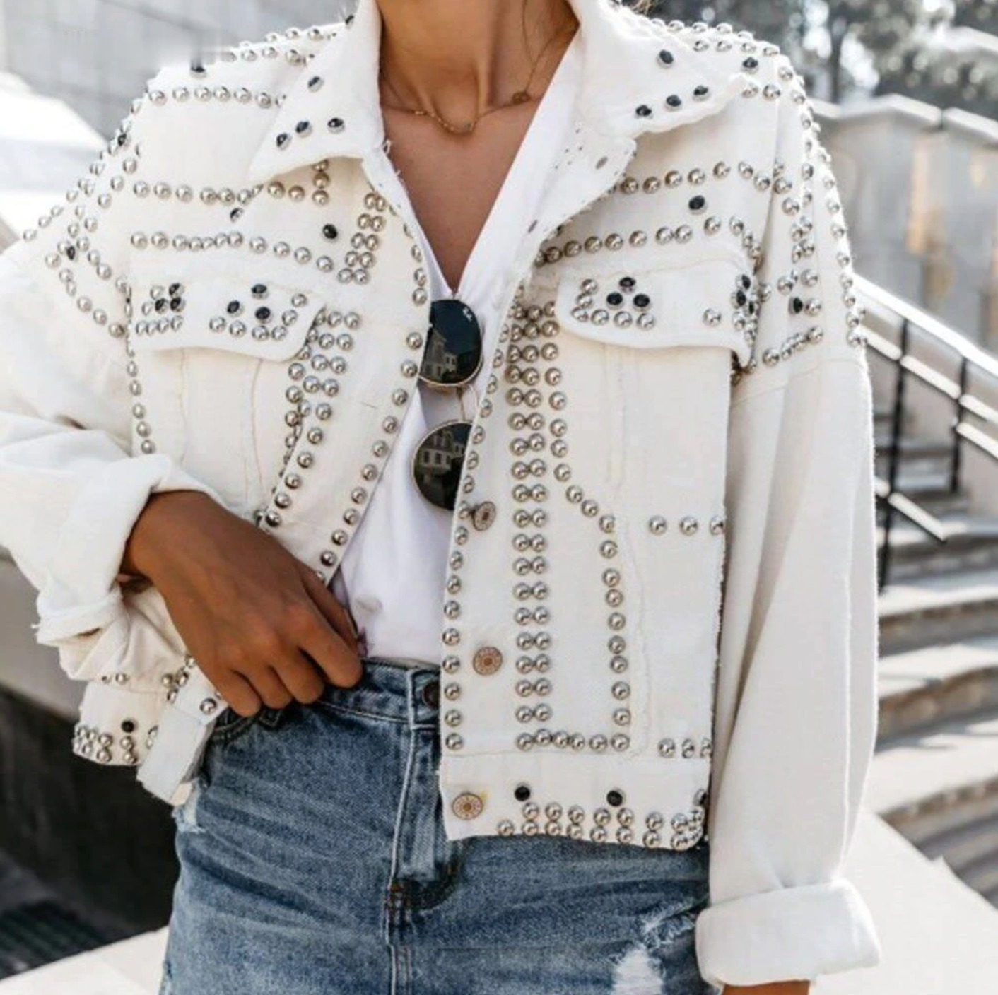 Studio Harvyn | Women - Studded Bomber Jacket - Button Front