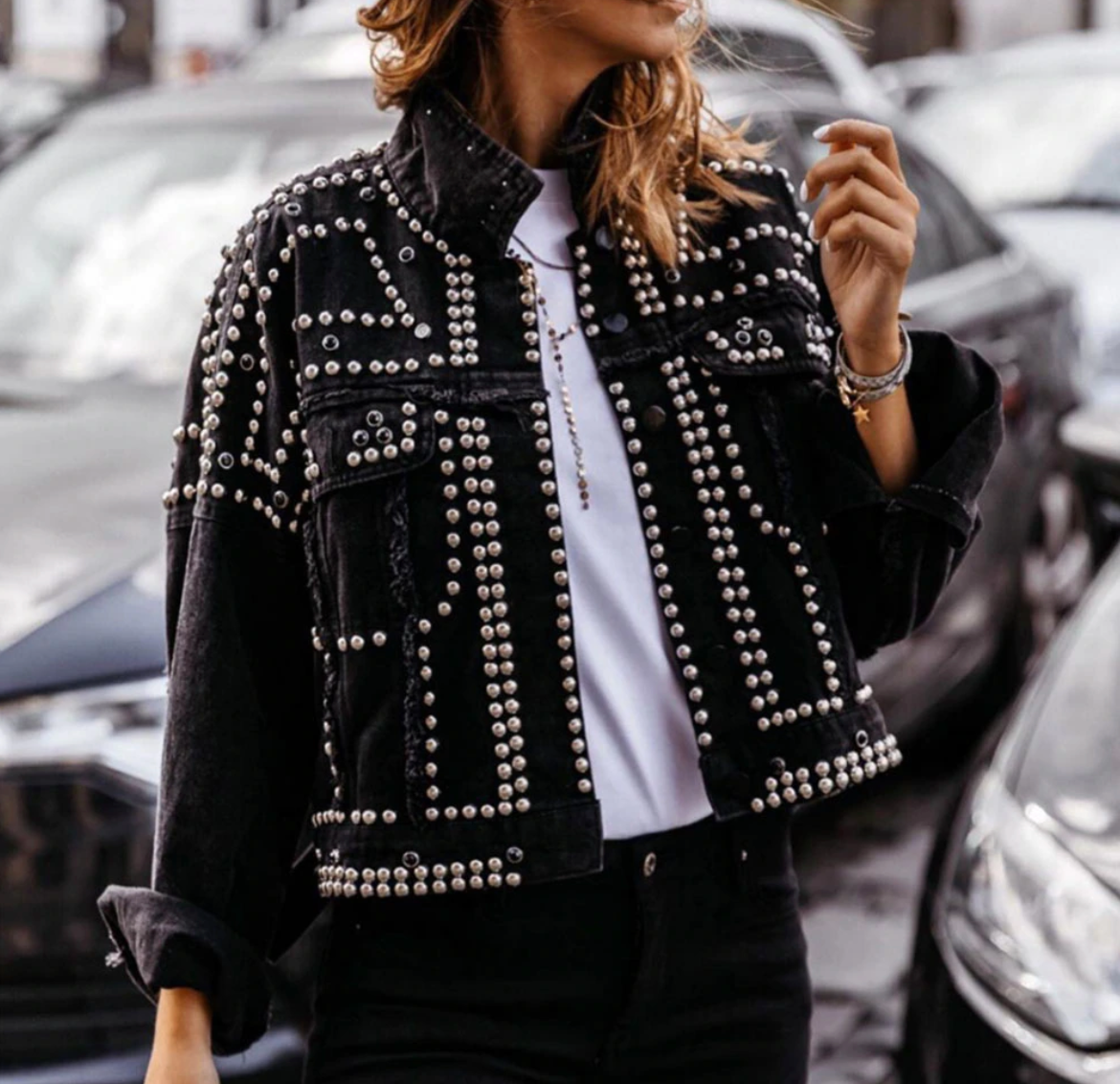 Studio Harvyn | Women - Studded Bomber Jacket - Button Front