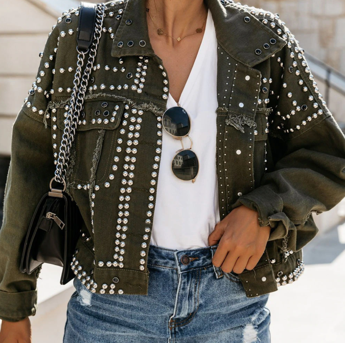 Studio Harvyn | Women - Studded Bomber Jacket - Button Front