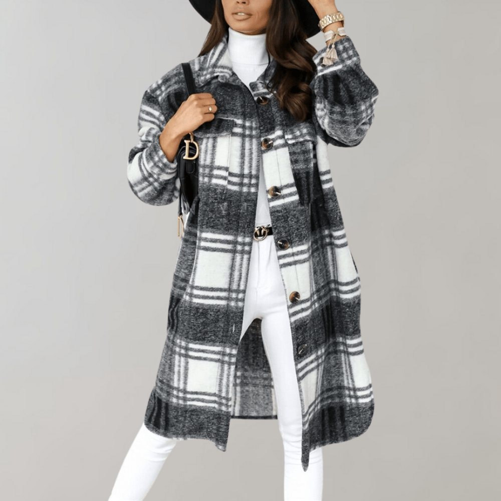 Studio Harvyn | Women - Plaid Long Jacket - Soft Wool Blend Layering