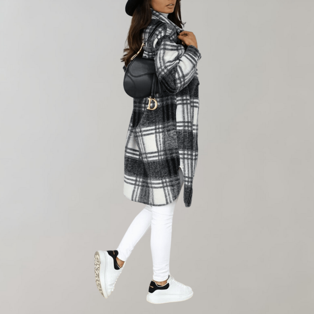 Studio Harvyn | Women - Plaid Long Jacket - Soft Wool Blend Layering