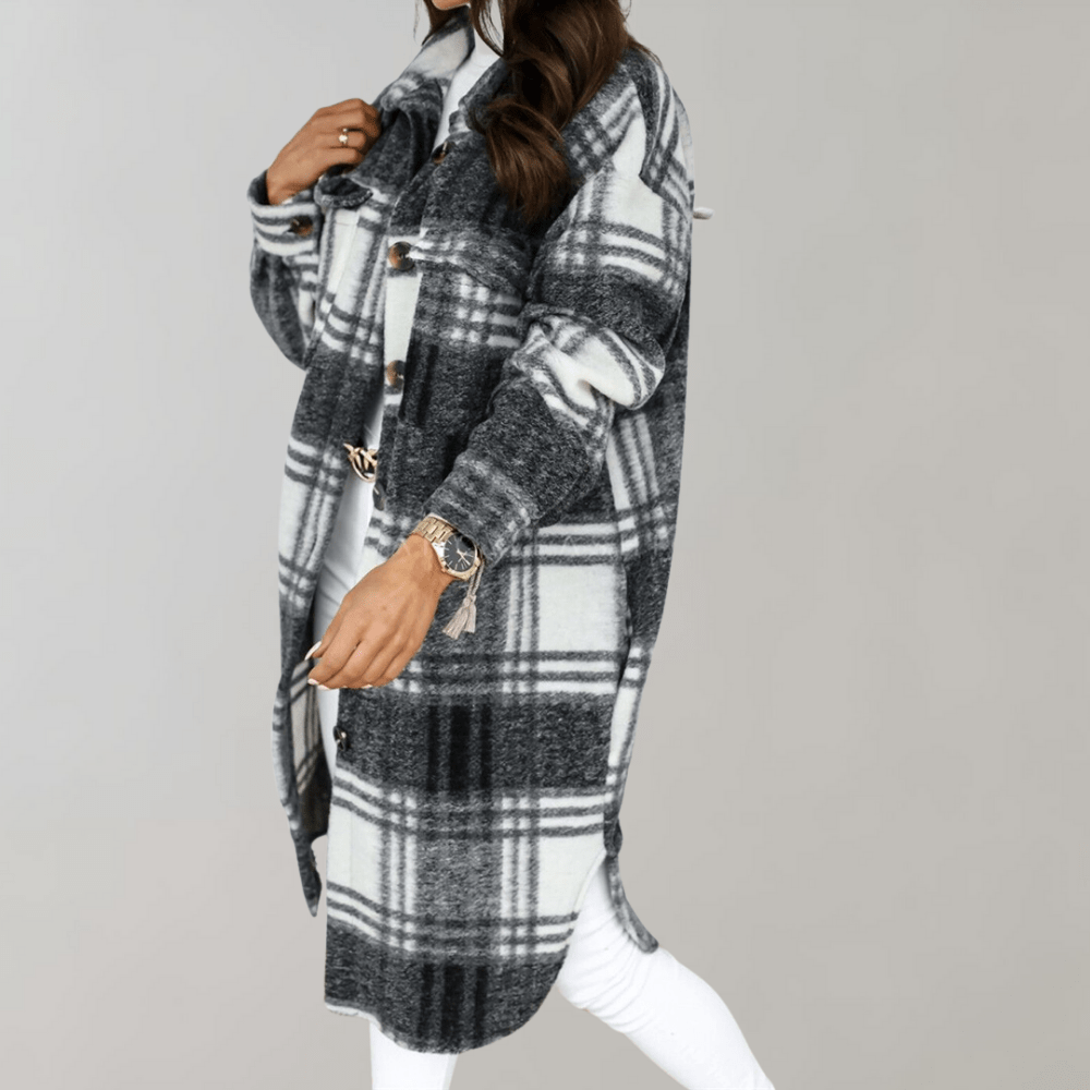 Studio Harvyn | Women - Plaid Long Jacket - Soft Wool Blend Layering