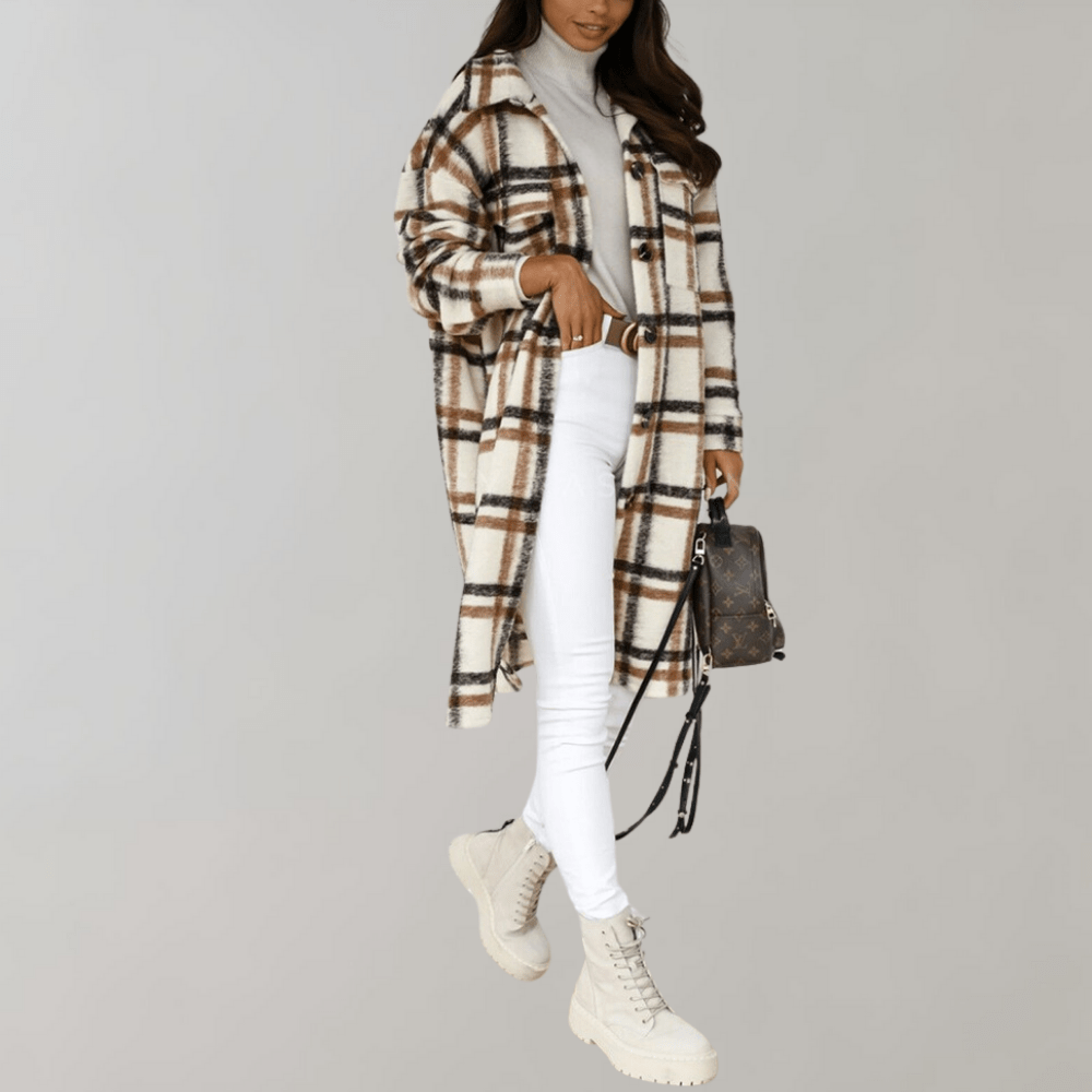 Studio Harvyn | Women - Plaid Long Jacket - Soft Wool Blend Layering