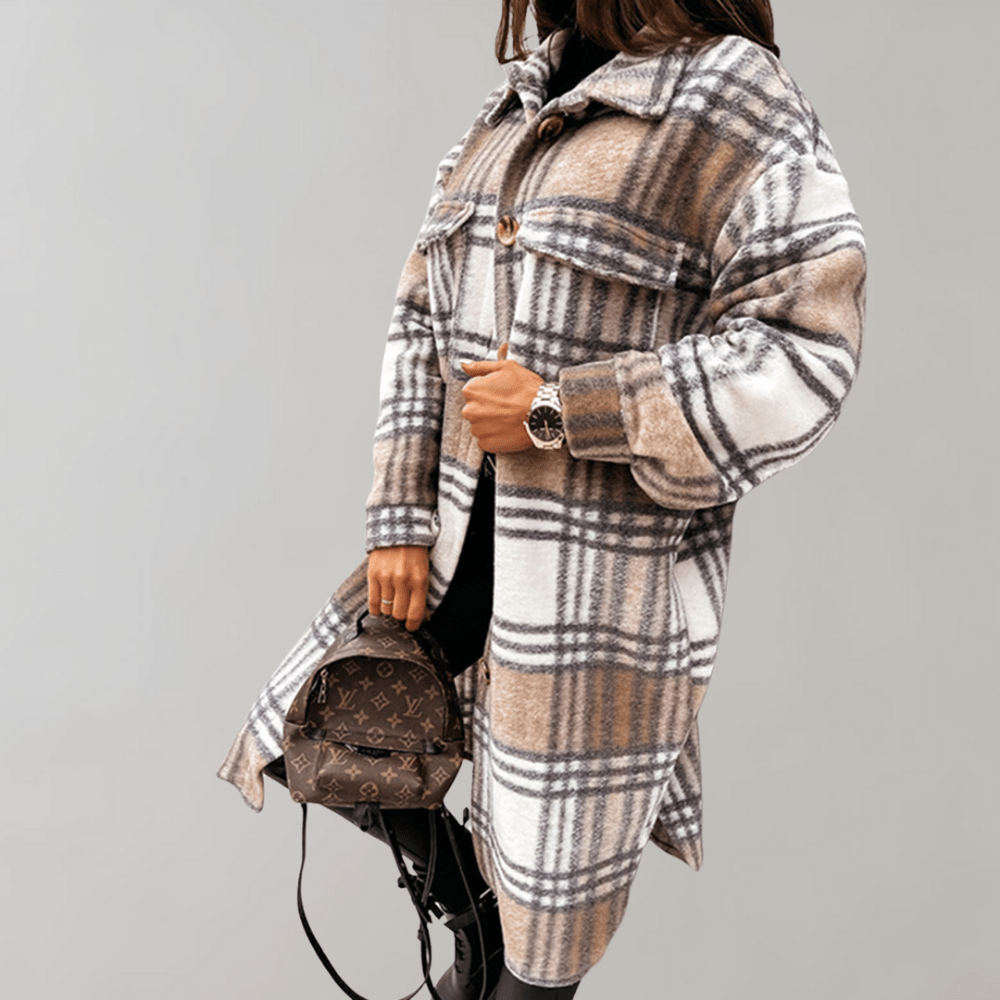 Studio Harvyn | Women - Plaid Long Jacket - Soft Wool Blend Layering