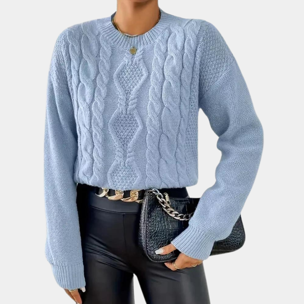 Studio Harvyn | Women – Blue Cable Knit Jumper - Round Neck