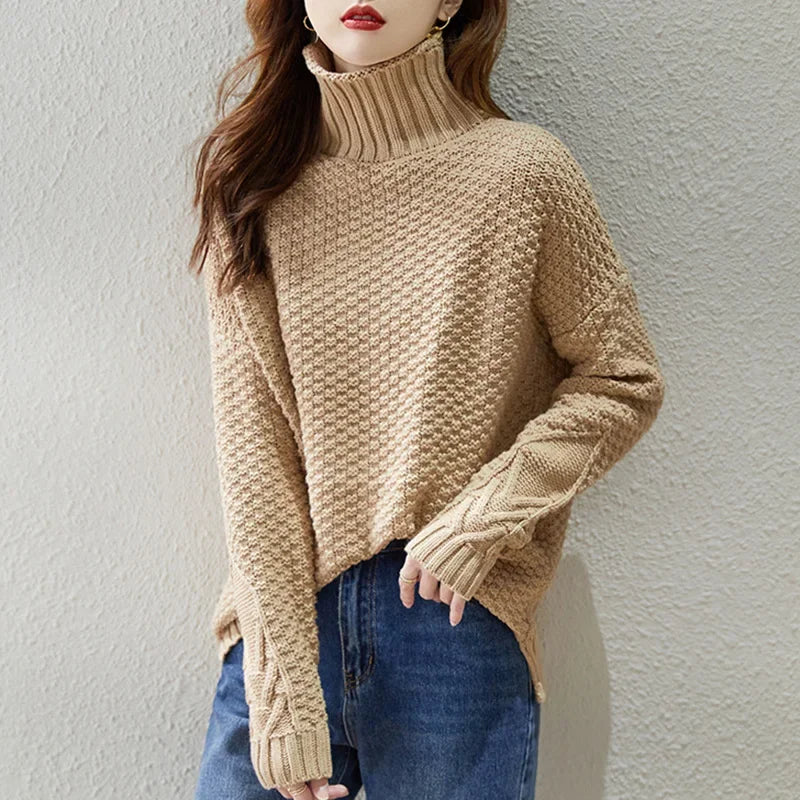 Studio Harvyn | Women - Cable Knit Jumper - Turtleneck Style