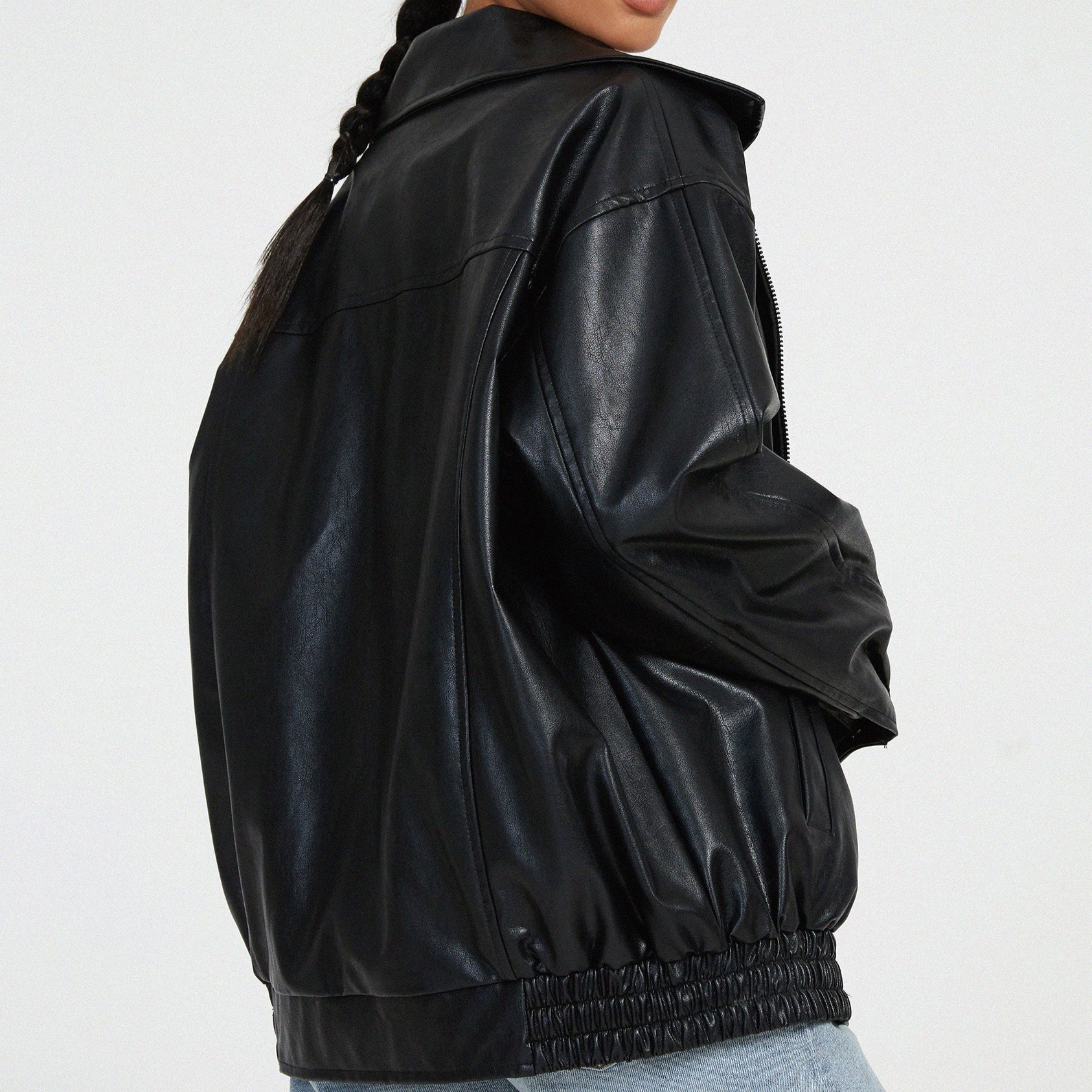 Studio Harvyn | Women - Relaxed Leather Jacket - Zip-Up High Collar Fit