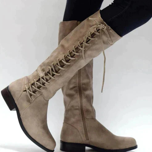 Studio Harvyn | Women – Knee-High Lace-Up Boots - Flat Style