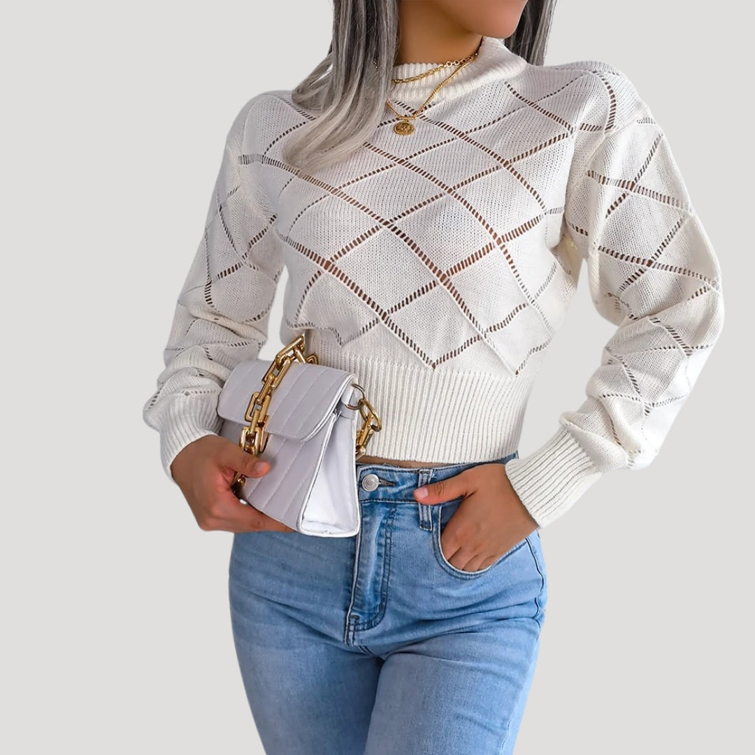 Studio Harvyn | Women - Cropped Knitted High Neck Pullover Jumper - Diamond Pattern