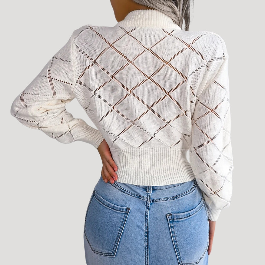 Studio Harvyn | Women - Cropped Knitted High Neck Pullover Jumper - Diamond Pattern