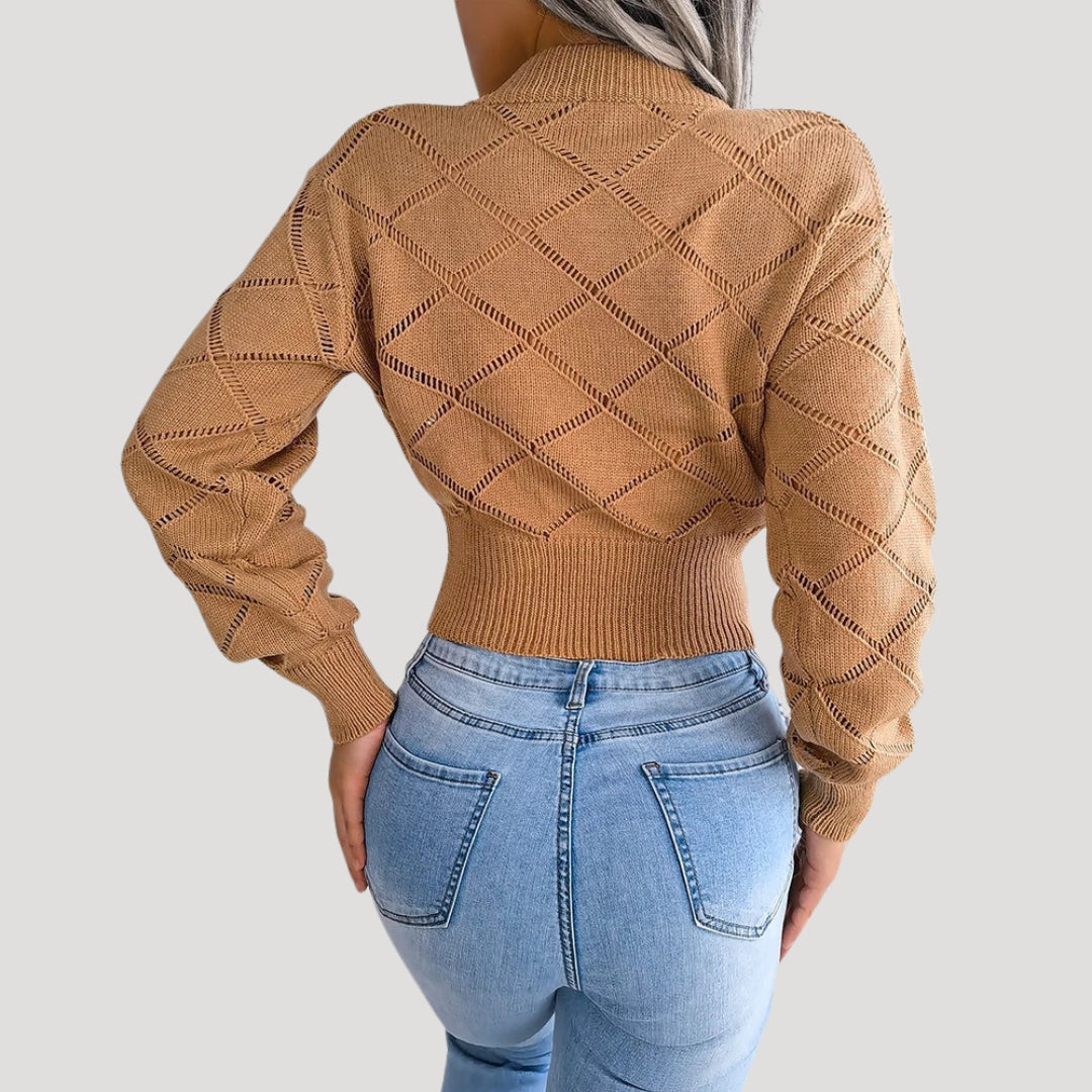Studio Harvyn | Women - Cropped Knitted High Neck Pullover Jumper - Diamond Pattern