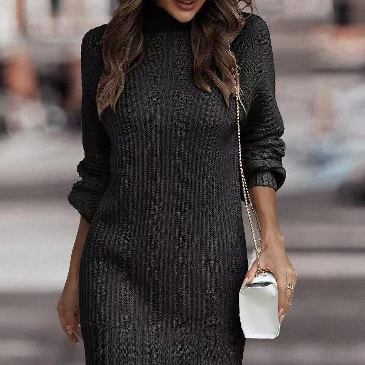 Studio Harvyn | Women - Ribbed Knitted Mini Dress - Stand Collar