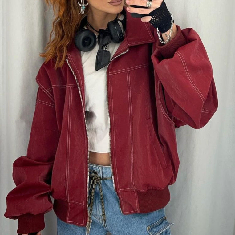 Studio Harvyn | Women - Faux Leather Jacket - Elastic Cuffs