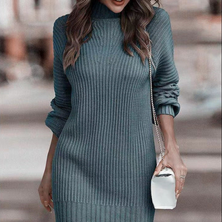 Studio Harvyn | Women - Ribbed Knitted Mini Dress - Stand Collar