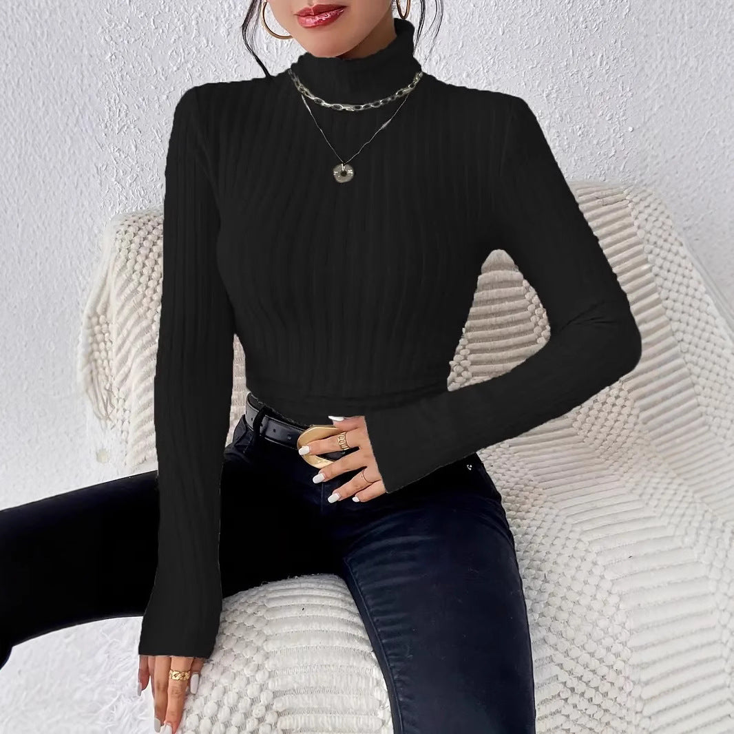 Studio Harvyn | Women - Long Sleeve Turtleneck Jumper - Fine Rib Knit Design