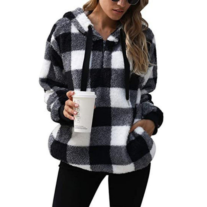 Studio Harvyn | Women - Checked High Collar Hoodie - Cosy Style