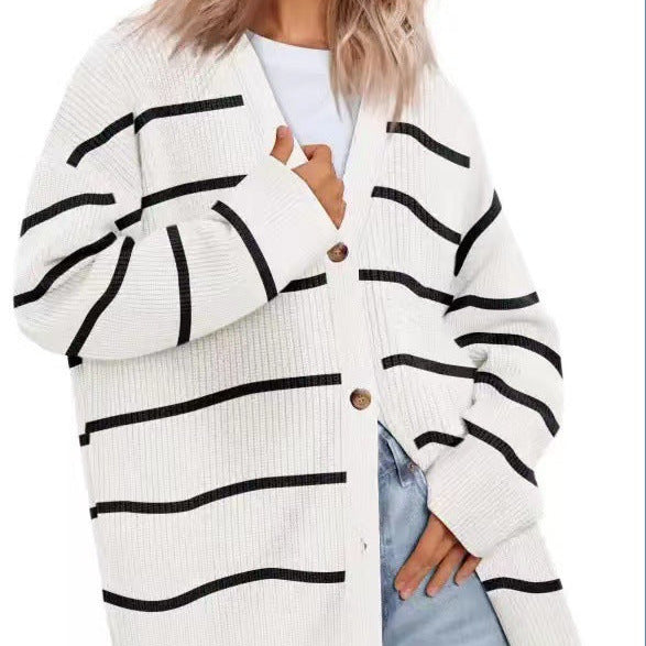 Studio Harvyn | Women – Striped Button-Up Knit Cardigan - Relaxed Fit