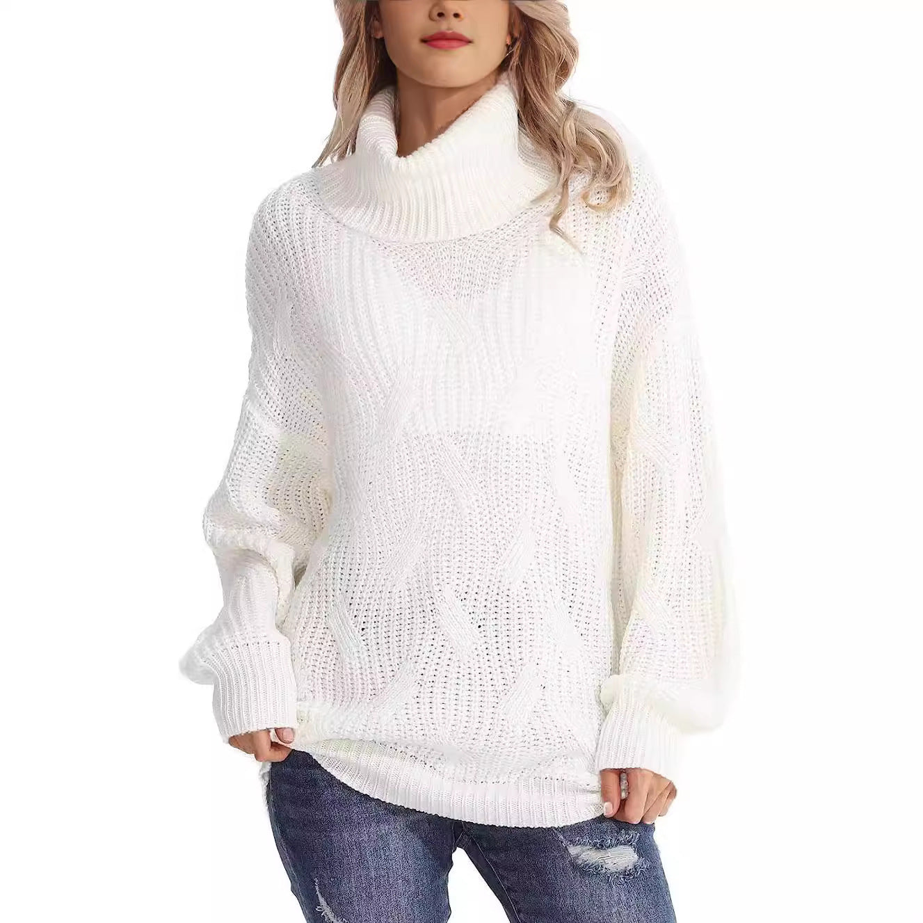 Studio Harvyn | Women - Cable Pattern Knitted Jumper - High Collar