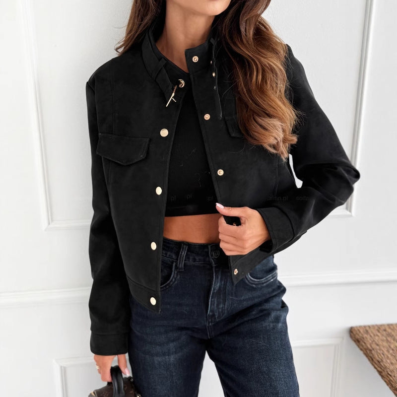 Studio Harvyn | Women – Soft Feel Suede Jacket - Button Details