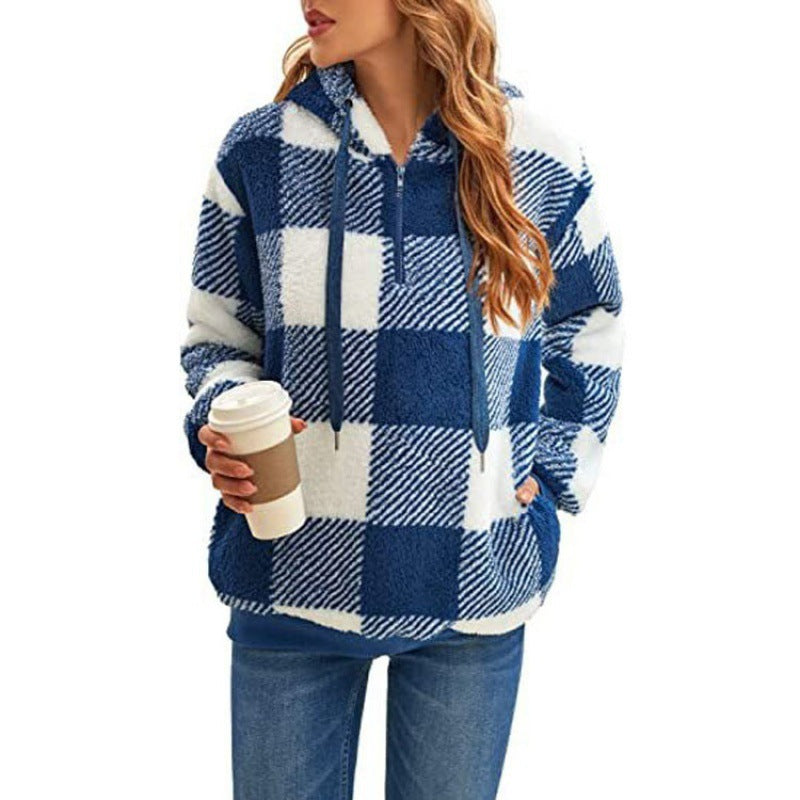 Studio Harvyn | Women - Checked High Collar Hoodie - Cosy Style