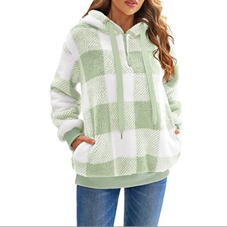 Studio Harvyn | Women - Checked High Collar Hoodie - Cosy Style