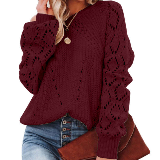 Studio Harvyn | Women - Lace Pattern Knitted Jumper - Voluminous Sleeves