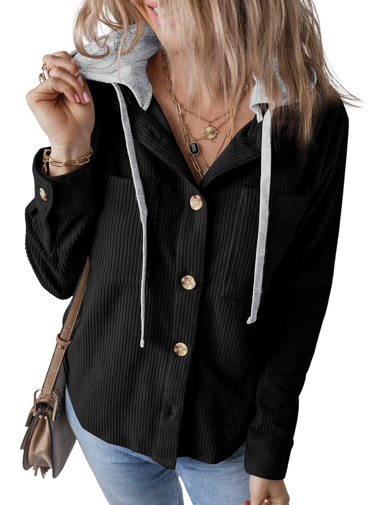 Studio Harvyn | Women - Hooded Ribbed Shirt Jacket - Casual Style
