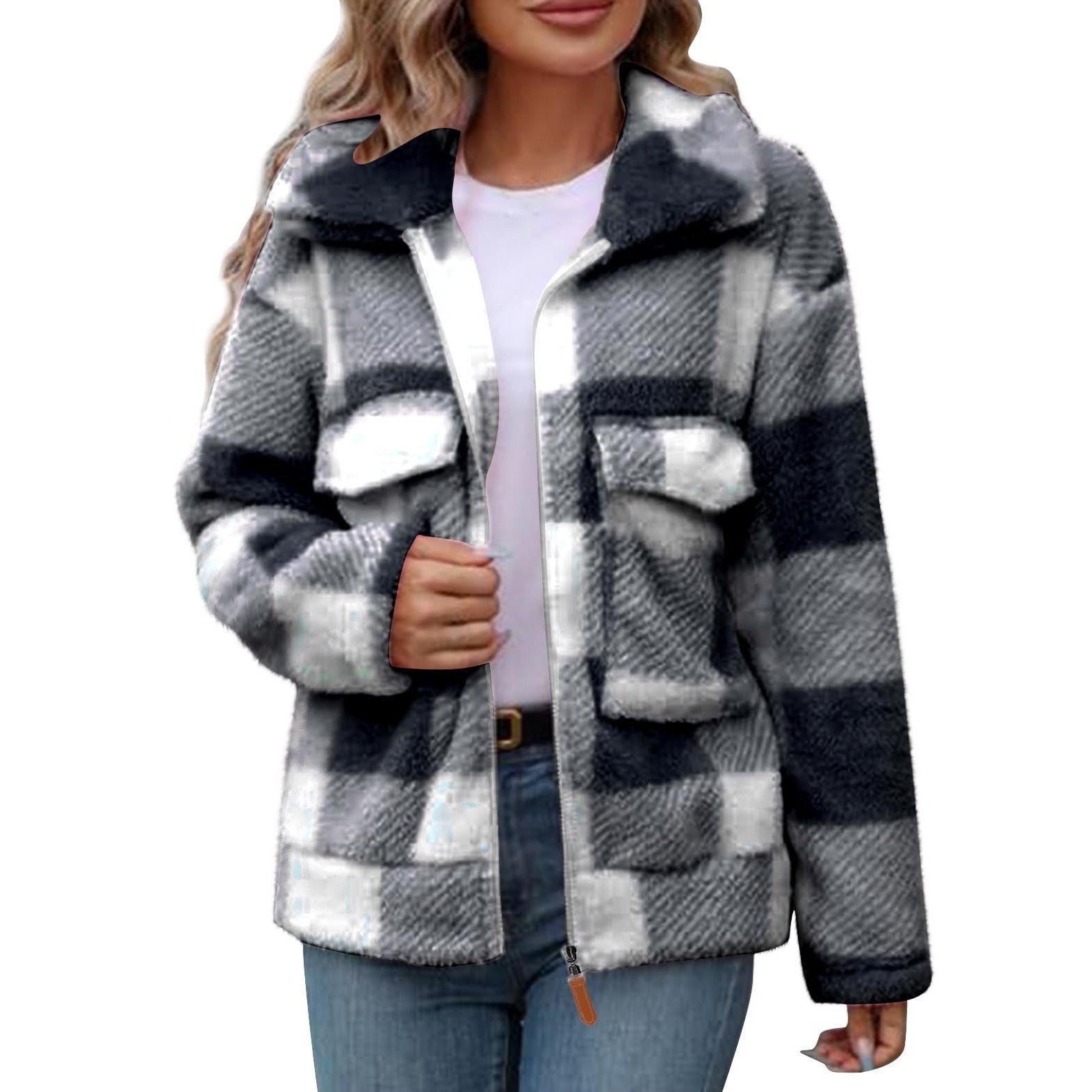 Studio Harvyn | Women - Fleece Jacket - Check Pattern