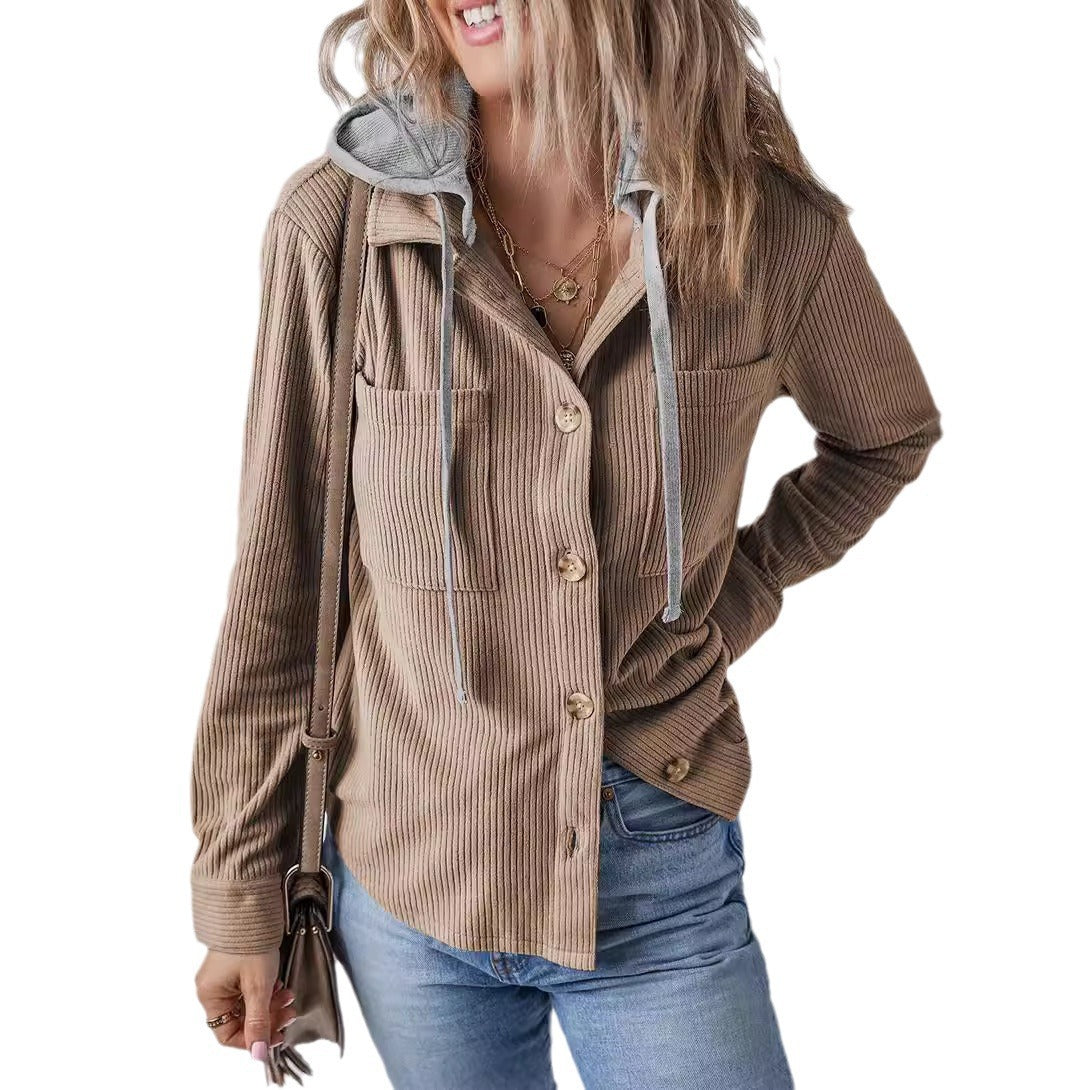 Studio Harvyn | Women - Hooded Ribbed Shirt Jacket - Casual Style