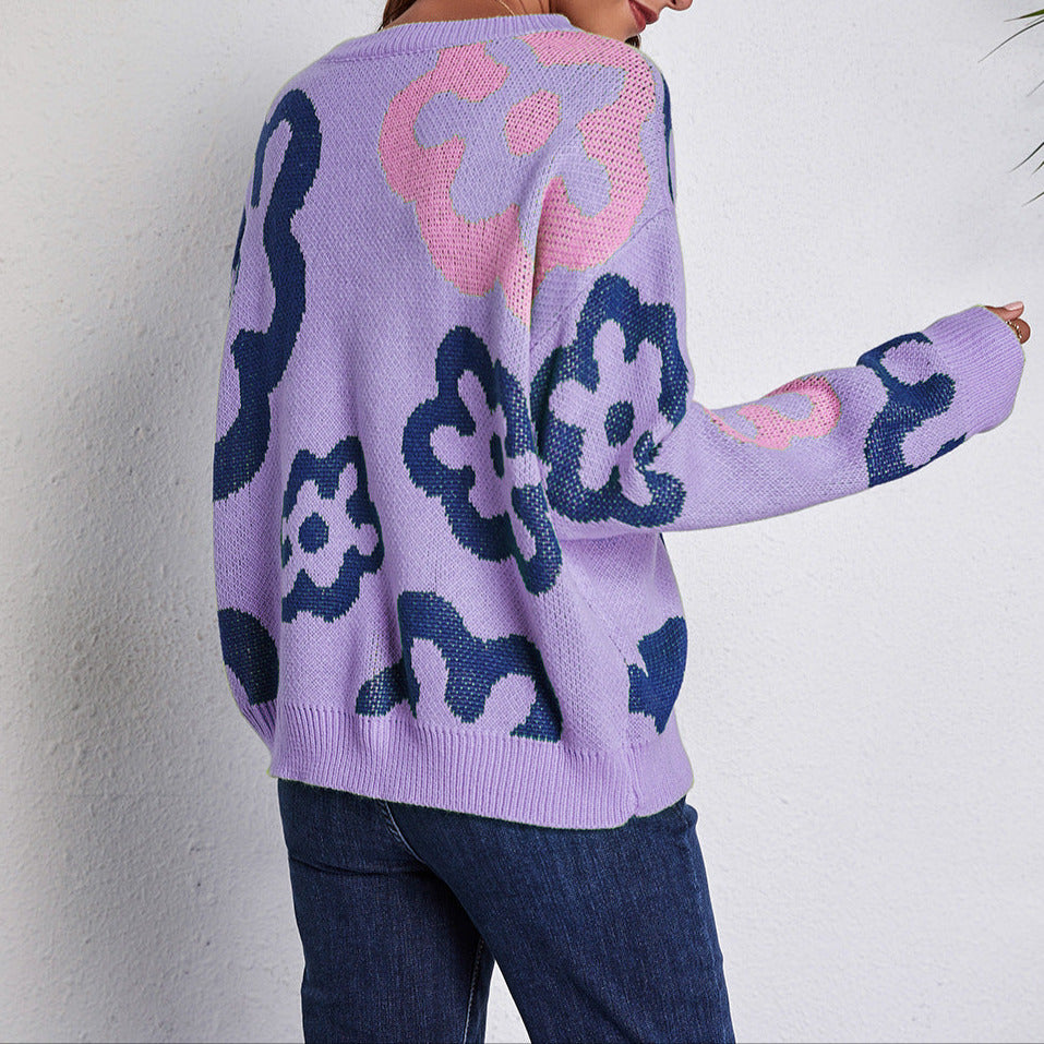 Studio Harvyn | Women – Purple Sweatshirt - Floral Pattern