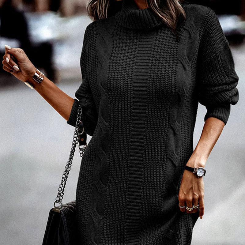 Studio Harvyn | Women - Chic Cord Pattern Knitted Dress - High Collar