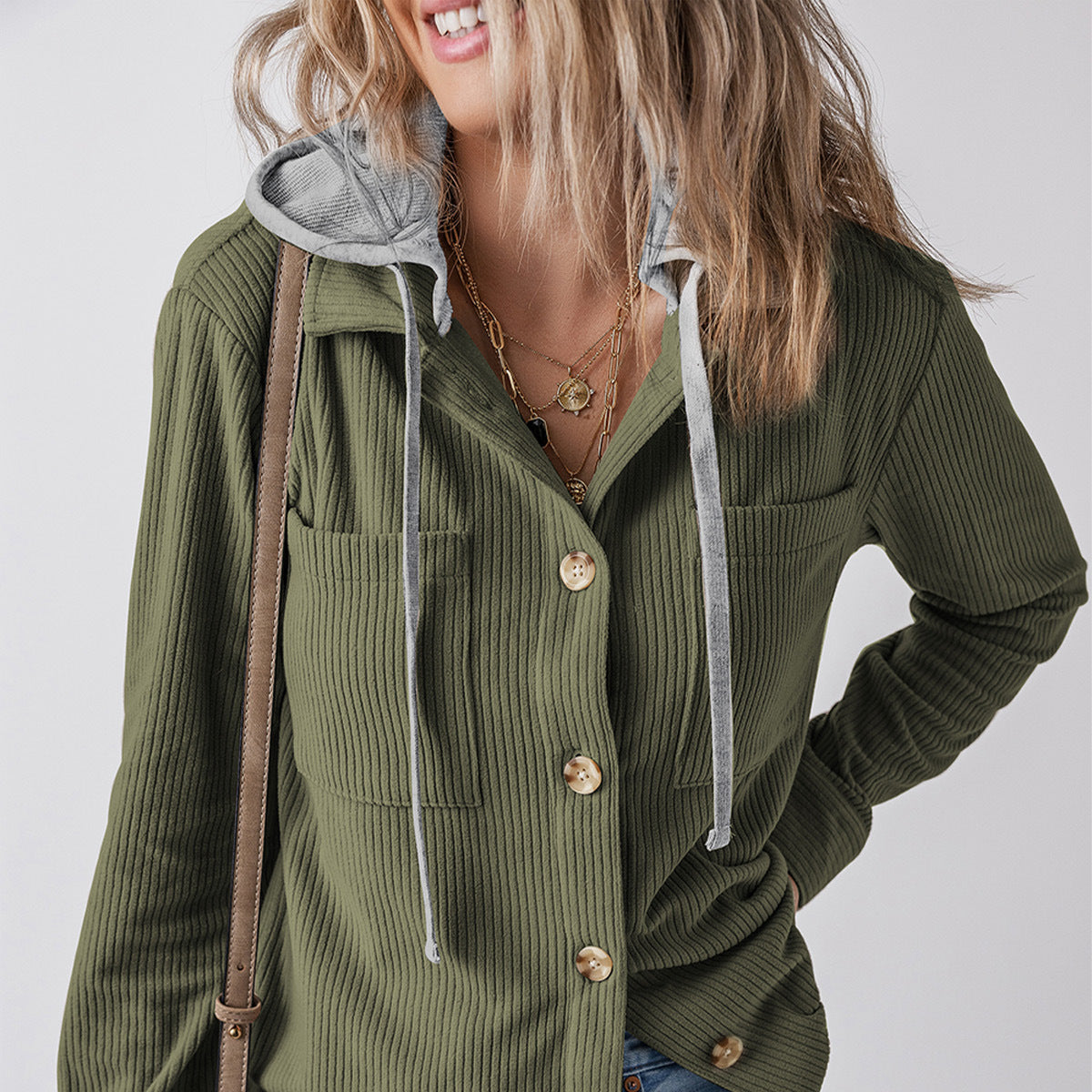 Studio Harvyn | Women - Hooded Ribbed Shirt Jacket - Casual Style