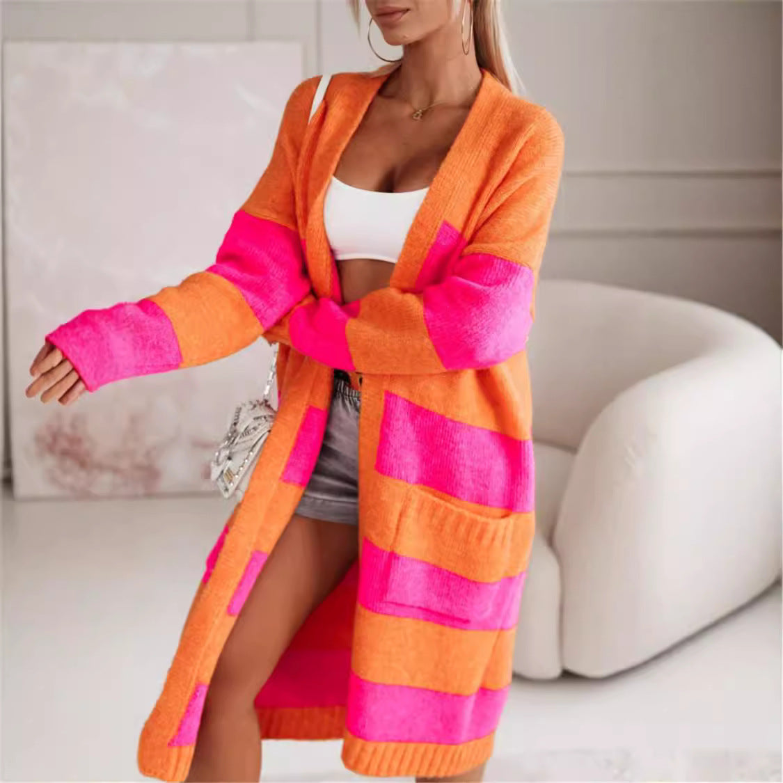 Studio Harvyn | Women – Stylish Knitted Coat - Bold Stripes