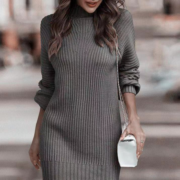 Studio Harvyn | Women - Ribbed Knitted Mini Dress - Stand Collar