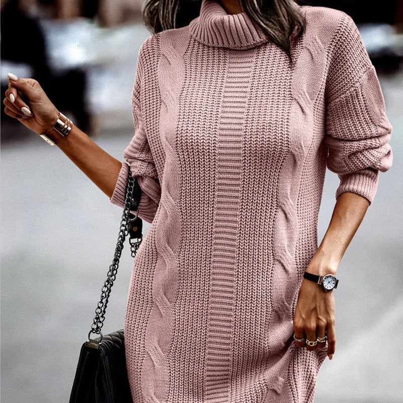 Studio Harvyn | Women - Chic Cord Pattern Knitted Dress - High Collar